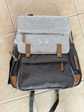 Eddie Bauer Gray Two-Tone Diaper Backpack with Tan Accents
